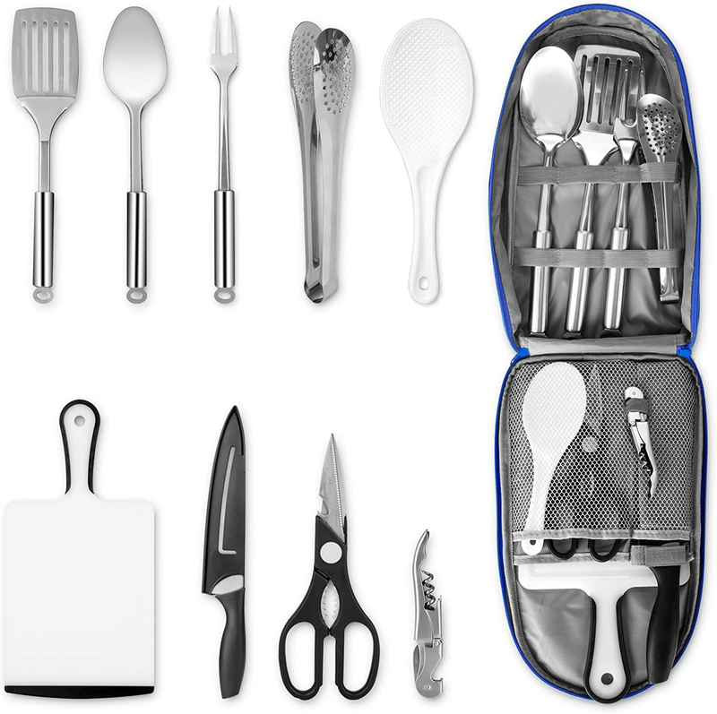Portable Camping Kitchen Utensil Set, Stainless Steel Outdoor Cooking and Grilling Utensil Organizer Travel Set Perfect for Travel, Picnics, Rvs, Camping, Bbqs, Parties and More (9Pcs or 27Pcs) Sporting Goods > Outdoor Recreation > Camping & Hiking > Camping Tools NEXGADGET 9P  