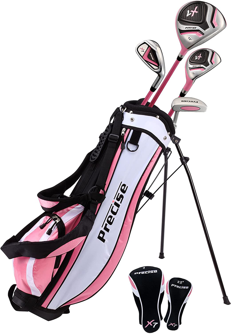 PreciseGolf Co. Precise X7 Junior Complete Golf Club Set for Children Kids - 3 Age Groups Boys & Girls - Right Hand & Left Hand!  Precise Pink Ages 3-5 Left Hand 
