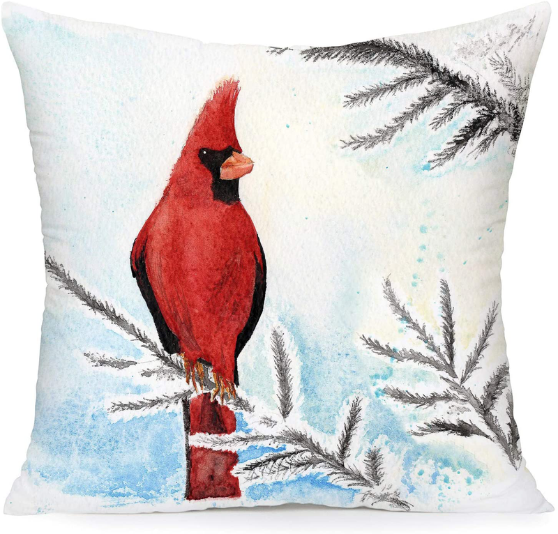 Royalours Pillow Covers Cardinal Snow Branch Pattern Super Soft Throw Pillow Case Cushion Cover Home Sofa Winter Red Bird Decorative Pillowcase 18 X 18 Inches (Winter Bird2) Home & Garden > Decor > Chair & Sofa Cushions Royalours   