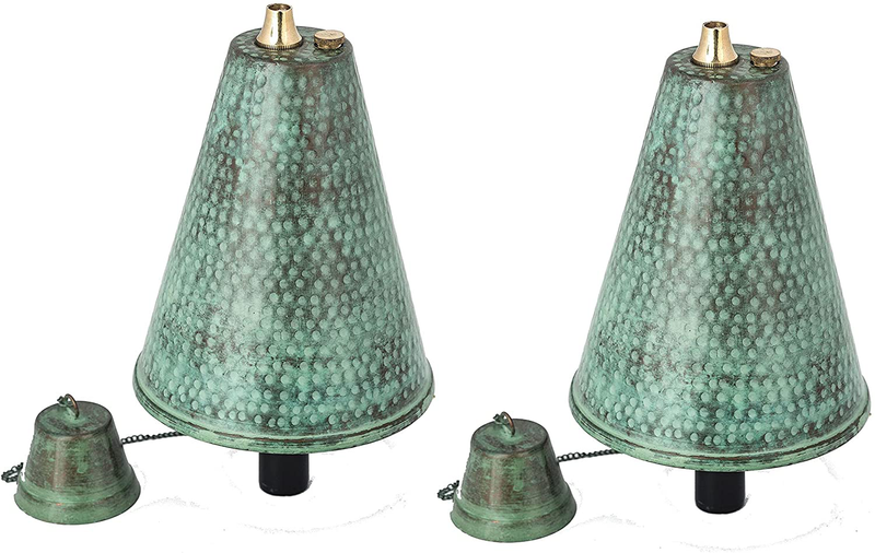 Hawaiian Cone Tiki Style Torch - Outdoor Oil Lamp Includes 3-piece 54” Black Pole for Easy Set Up - 60oz Bowl with Matching Snuffer and Fiberglass Wick Burns for a long time! 4 Pack (Hammered Patina) Home & Garden > Lighting Accessories > Oil Lamp Fuel Legends Direct Hammered Patina 2 Pack 