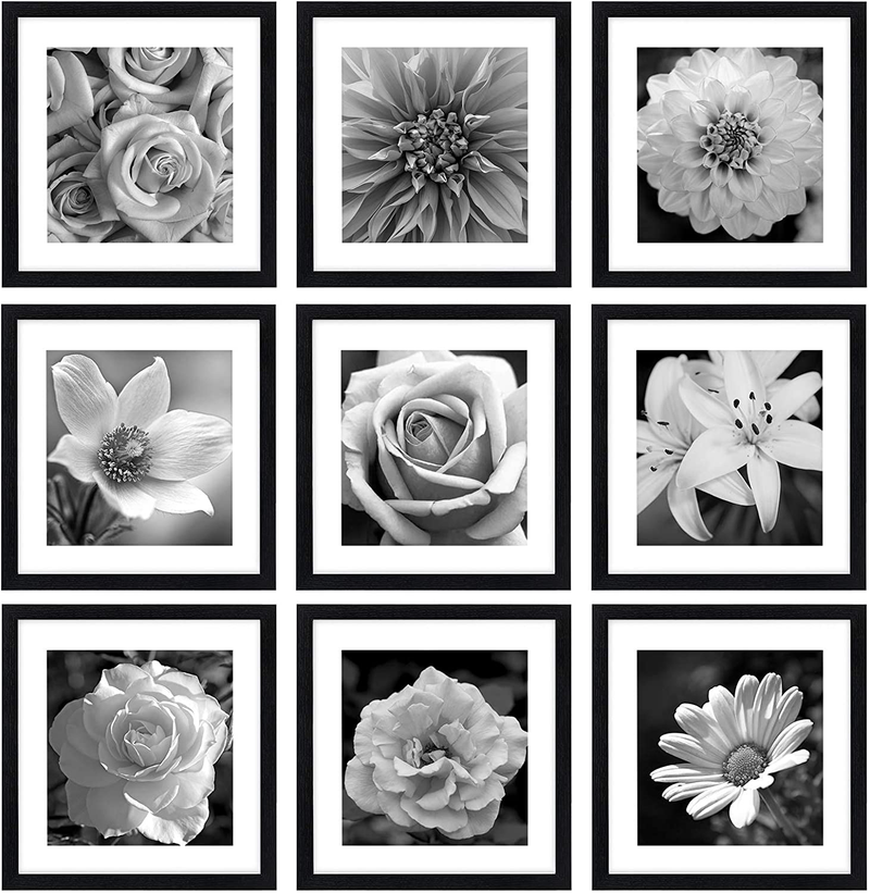 eletecpro 12x12 Picture Frames Black Set of 9,Wooden Square Photo Frame Displays 8x8 With Mat and 12x12 Without Mat,Poster Frame for Wall Hanging Home Decoration-Mounting Hardware Included Home & Garden > Decor > Picture Frames eletecpro Black 12x12 