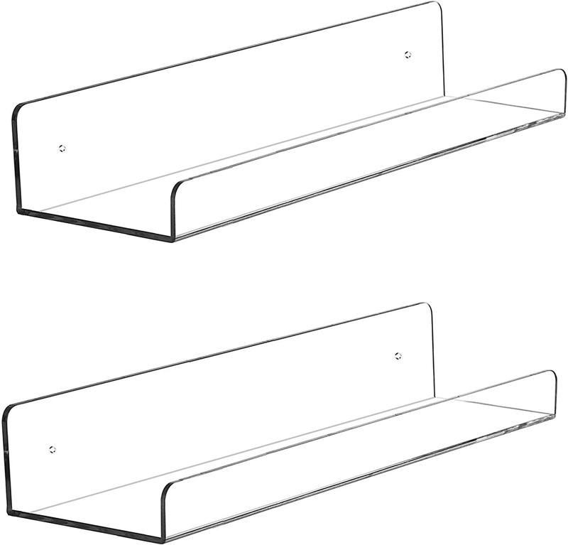 Cq acrylic 15" Invisible Acrylic Floating Wall Ledge Shelf, Wall Mounted Nursery Kids Bookshelf, Invisible Spice Rack, Clear 5MM Thick Bathroom Storage Shelves Display Organizer, 15" L,Set of 4 Furniture > Shelving > Wall Shelves & Ledges Cq acrylic Clear 4.3” Wide-Pack of 2 