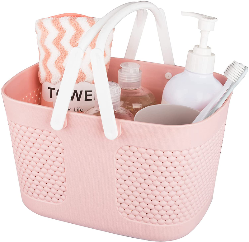 Rejomiik Portable Shower Caddy Basket Plastic Organizer Storage Basket with Handle/Drainage Holes, Toiletry Tote Bag Bin Box for Bathroom, College Dorm Room Essentials, Kitchen, Camp, Gym - Pink Sporting Goods > Outdoor Recreation > Camping & Hiking > Portable Toilets & Showers rejomiik B-pink Small 