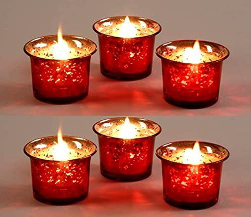 Hosley Set of 6 Metallic Antique Finish Red Glass Candle Tealight Holder. Ideal Gift for Wedding Bridal Party Reiki LED Votive Tea Light Gardens O4 Home & Garden > Decor > Home Fragrance Accessories > Candle Holders Hosley   