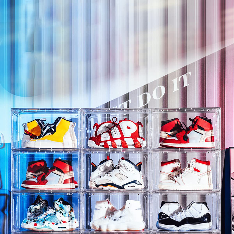 Clear Shoe Box, Set of 9 Stackable Plastic Sneaker Box Containers, Magnetic Side Open Shoe Organizers and Shoes Storage Cases, Full Transparent to Display Sneakers/High Heels/Toys, Etc. Furniture > Cabinets & Storage > Armoires & Wardrobes STAHMFOVER 9 Shoe Boxes-Clear  