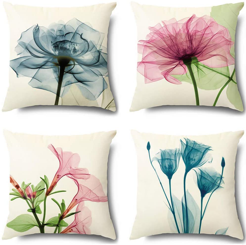 Coeufuedy Set of 4 Decorative Velvet Throw Pillow Covers Spring Pillow Cover Soft Square Pillow Case Cushion Cover for Couch Sofa Bed Chair 18X18 Inch (Flowers) Home & Garden > Decor > Chair & Sofa Cushions Coeufuedy Flowers  