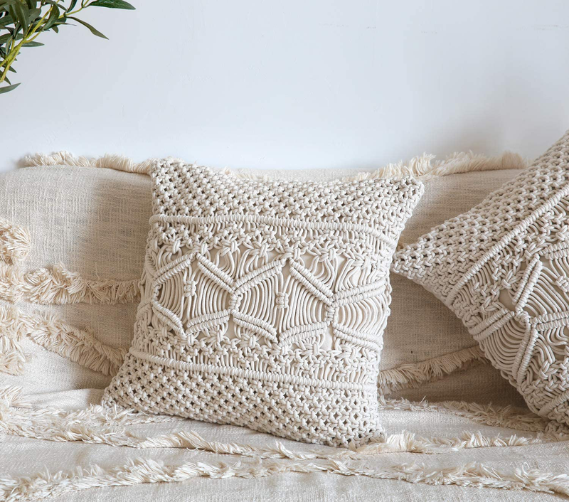 Mkono Throw Pillow Cover Macrame Cushion Case (Pillow Inserts Not Included) Set of 2 Decorative Pillowcase for Bed Sofa Couch Bench Car Boho Home Decor,17 Inches Home & Garden > Decor > Seasonal & Holiday Decorations Mkono   