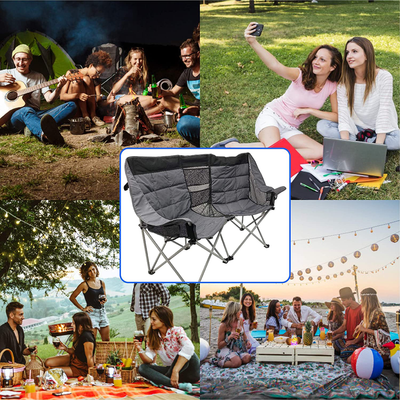 Easygo Product Double Love Seat Heavy Duty Oversized Camping RV Chair Folds Easily and Is Padded, Black Grey Sporting Goods > Outdoor Recreation > Camping & Hiking > Camp Furniture EasyGo Product   