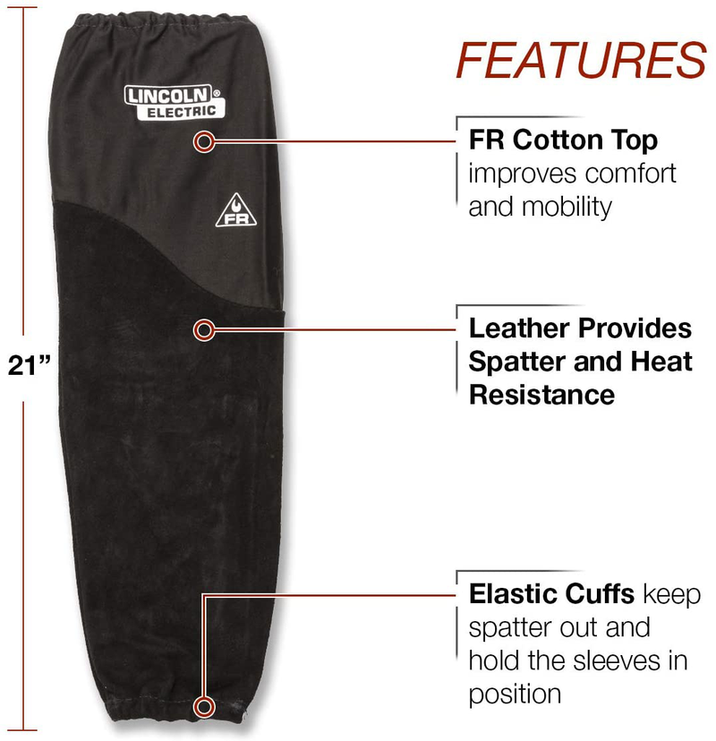 Lincoln Electric Welding Sleeves | Split Leather & Flame Resistant (FR) Cotton | Heat Resistance & Durability | K3111-ALL Hardware > Tool Accessories > Welding Accessories Lincoln Electric   