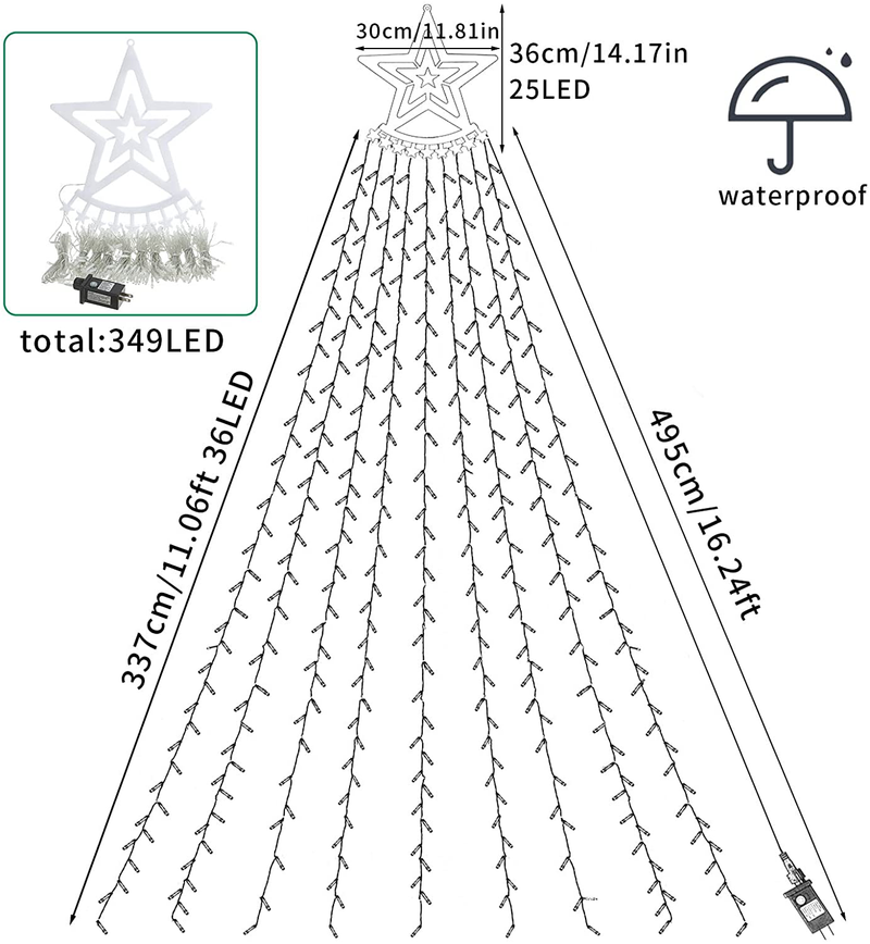 Christmas Decorations Outdoor Star String Lights,349 LED 8 Modes with 14" Topper Star Christmas Tree Lights,Star Waterfall Lights for Outside Tree Yard Wedding Home Party,Multicolor Home & Garden > Decor > Seasonal & Holiday Decorations& Garden > Decor > Seasonal & Holiday Decorations Cobbe   