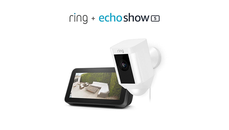 Ring Spotlight Cam Wired: Plugged-in HD security camera with built-in spotlights, two-way talk and a siren alarm, White, Works with Alexa Cameras & Optics > Cameras > Surveillance Cameras Ring White Prime - $10 Echo Show 5 (New) 
