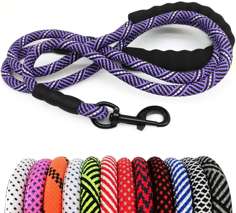 MayPaw Heavy Duty Rope Dog Leash, 6/8/10 FT Nylon Pet Leash, Soft Padded Handle Thick Lead Leash for Large Medium Dogs Small Puppy Animals & Pet Supplies > Pet Supplies > Dog Supplies MayPaw purple black 1/2" * 10' 