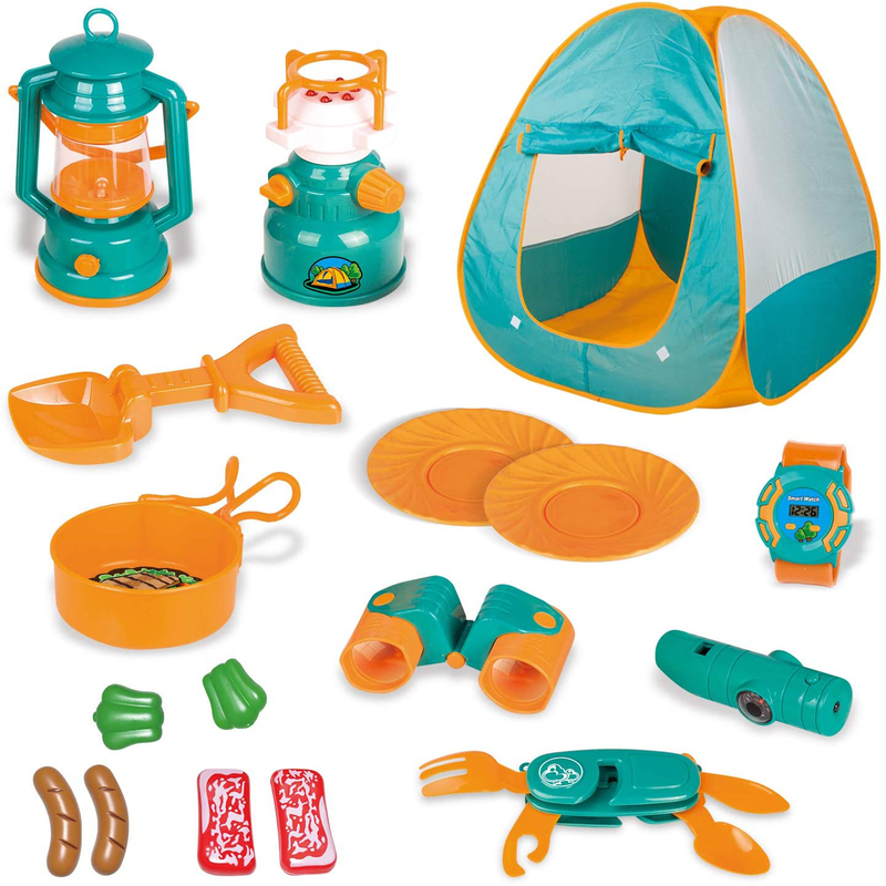 FUN LITTLE TOYS Kids Play Tent, Pop up Tent with Kids Camping Gear Set, Outdoor Toys Camping Tools Set for Kids, 18 Pieces Sporting Goods > Outdoor Recreation > Camping & Hiking > Camping Tools FUN LITTLE TOYS   