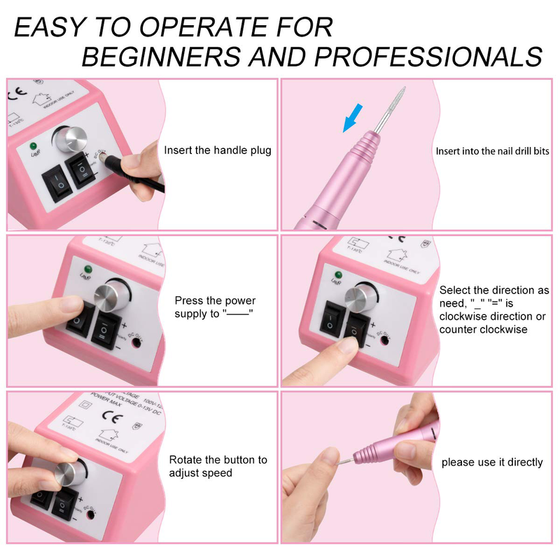 Professional Finger Toe Nail Care Electric Nail Drill Machine Manicure Pedicure Kit Electric Nail Art File Drill with 1 Pack of Sanding Bands (Pink)  Subay   
