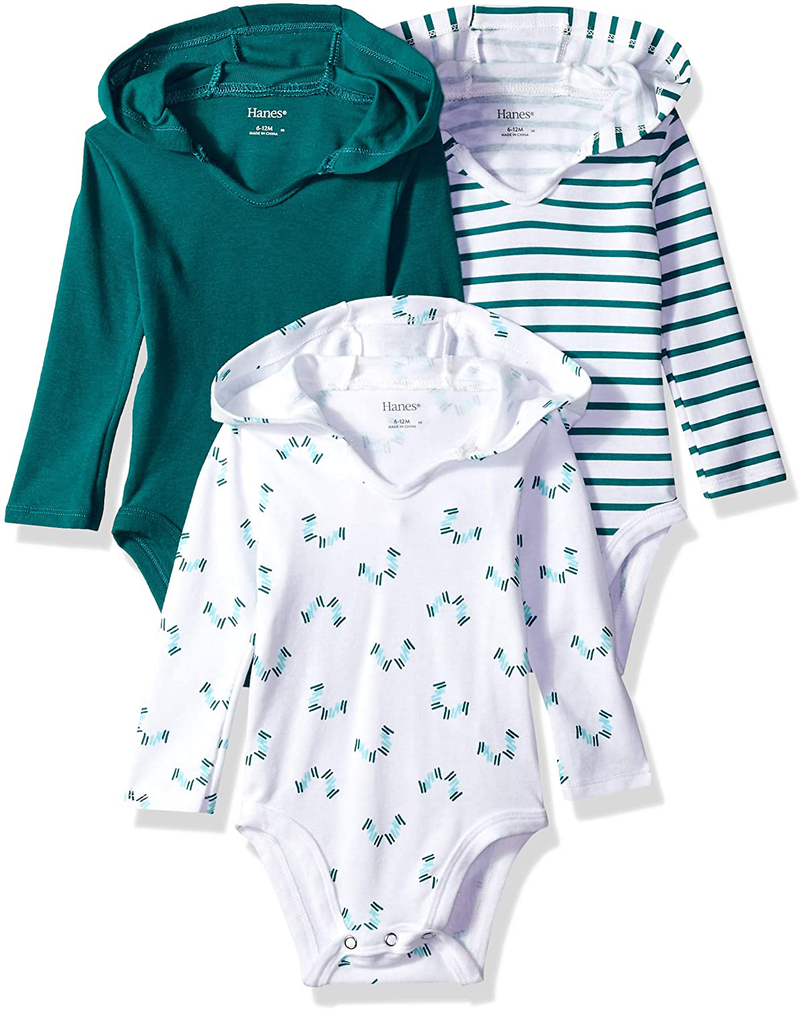 Hanes Baby-Girls Ultimate Baby Flexy 3 Pack Hoodie Bodysuits Home & Garden > Decor > Seasonal & Holiday Decorations Hanes Greens 18-24 Months 