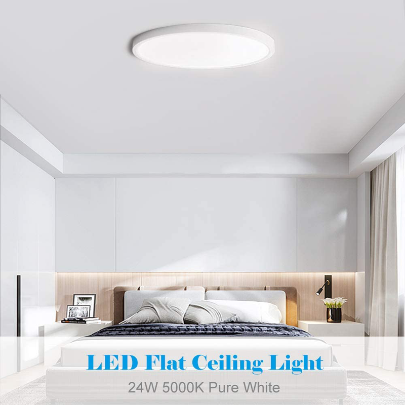 LED Flush Mount Ceiling Light, 12 Inch round 24W 3200LM Ceiling Light Fixture, 240W Equivalent Ceiling Lamps for Bedroom, Living Room, Kitchen, Dining Room, 5000K Pure White