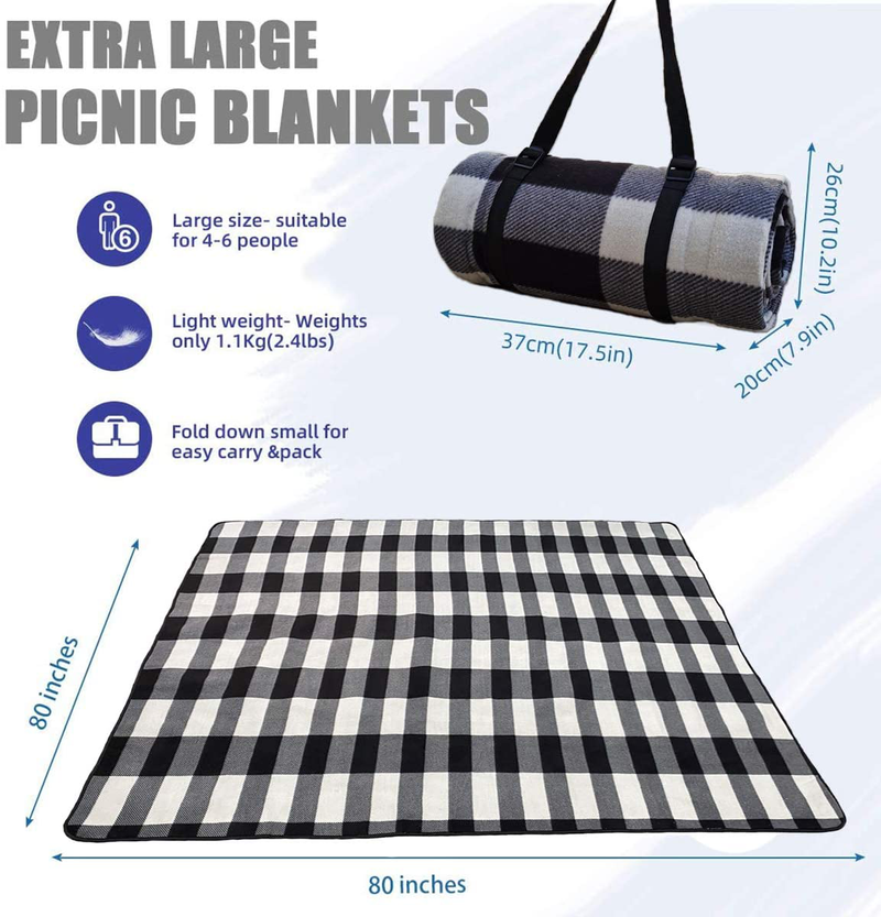 TIANFAN Picnic Blanket, Outdoor Picnic Blankets Waterproof Foldable 80×80 inch Large Sandproof Beach Blanket Mat for Travel,Camping,Family Hiking (Black& White) Home & Garden > Lawn & Garden > Outdoor Living > Outdoor Blankets > Picnic Blankets TIANFAN   