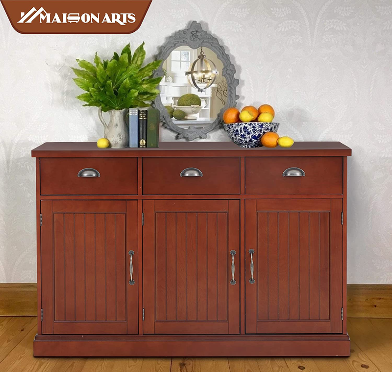 MAISON ARTS Buffet Cabinet Storage Kitchen Cabinet Sideboard Farmhouse Buffet Server Bar Cabinet with 3 Drawers & 3 Doors Console Table for Dining Living Room Decorative Floor Chests Cupboard, Brown