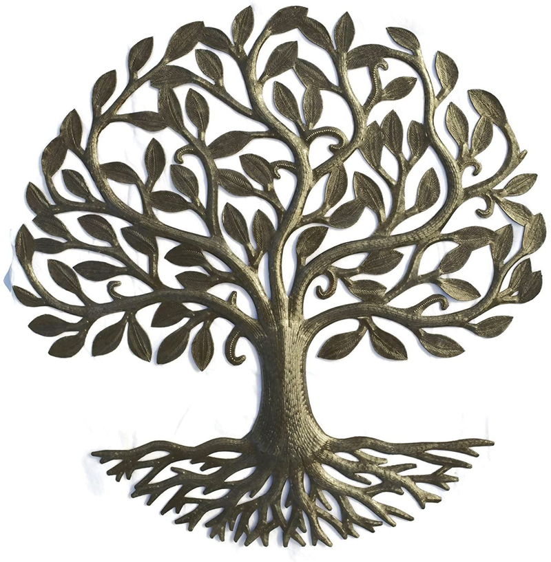 Metal Tree of Life Roots, Large Tree, Rustic Farmhouse Decor, Nature Inspired, Handmade in Haiti, 23 In. x 23 In., Fair Trade Federation Certified Home & Garden > Decor > Artwork > Sculptures & Statues It's Cactus Default Title  