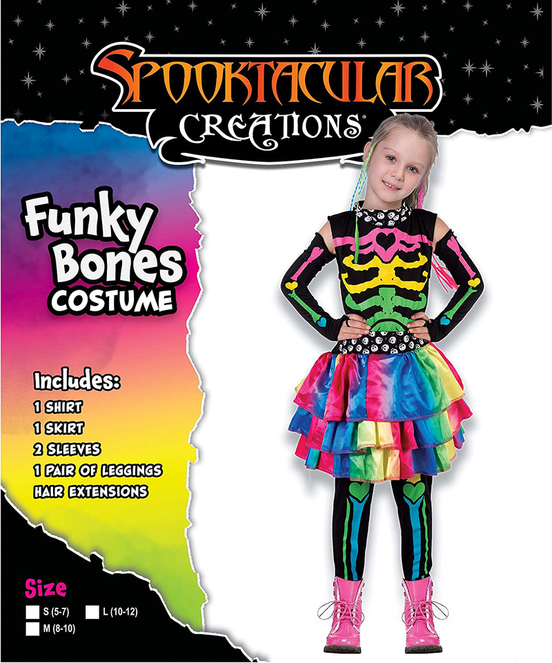 Funky Punky Bones Colorful Skeleton Deluxe Girls Costume Set with Hair Extensions for Halloween Costume Dress Up Parties. Apparel & Accessories > Costumes & Accessories > Costumes Spooktacular Creations   