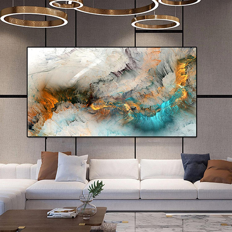 LLNN Light Gray Blue Yellow Cloud Abstract Canvas Frames - Canvas Painting Wall Art Print Poster for Living Room Decoration 50X100Cm with Frame
