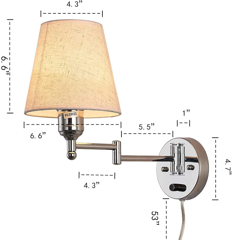 MARKYEE Bedside Wall Sconce with Dimmable Switch,Swing Arm Wall Lamp with Plug in Cord and round Fabric Shade,Wall Light Fixtures Apply to Hallway Bedroom Living Room (Bulb Included) Home & Garden > Lighting > Lighting Fixtures > Wall Light Fixtures KOL DEALS   
