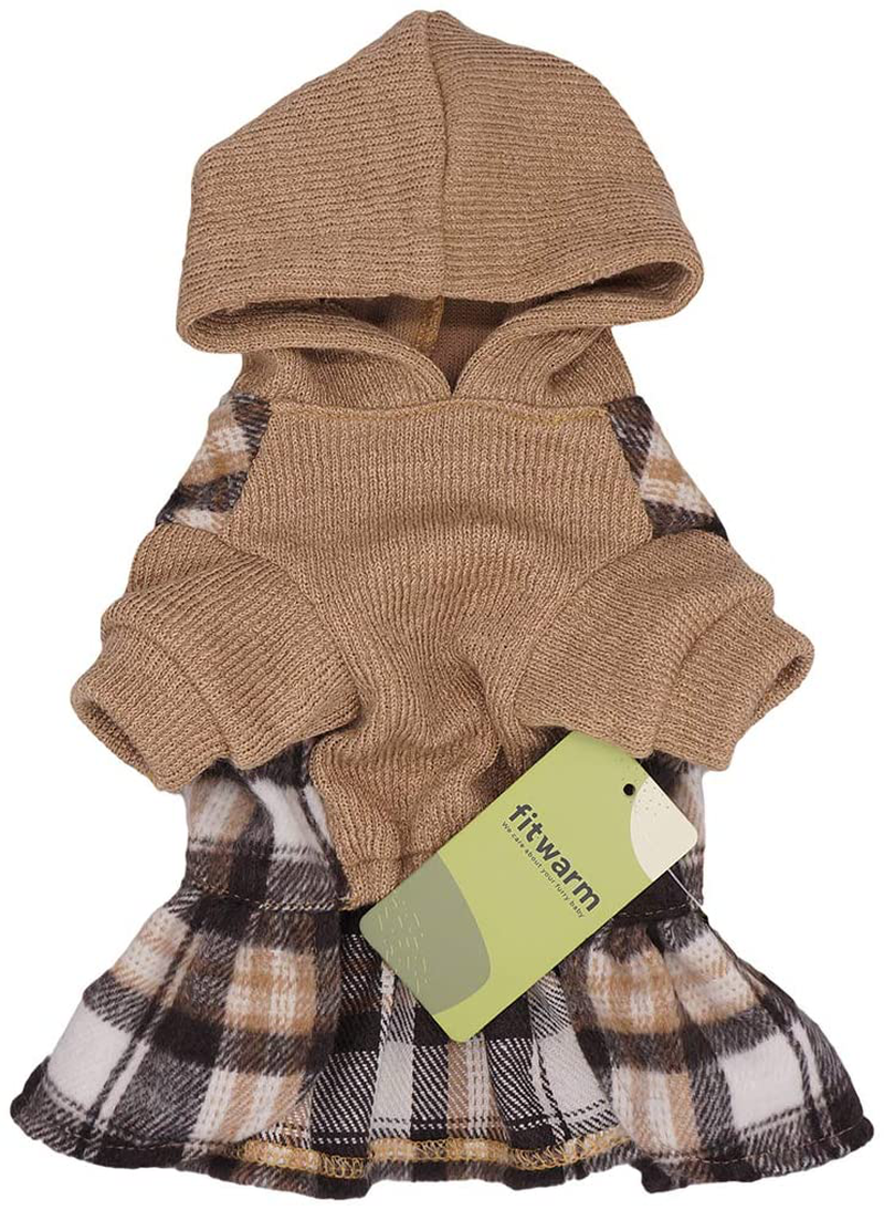 Fitwarm Knitted Plaid Dog Dress Hoodie Sweatshirts Pet Clothes Sweater Coats Cat Outfits Animals & Pet Supplies > Pet Supplies > Dog Supplies > Dog Apparel Fitwarm   