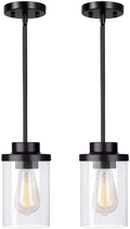 Jazava Modern Mini 1-Light Pendant, 2Pack Industrial Hanging Ceiling Light Fixture, Adjustable Length, Brushed Nickel Finish with White Linen Frosted and Clear Glass Shades Home & Garden > Lighting > Lighting Fixtures JAZAVA Rb-2 Pack  