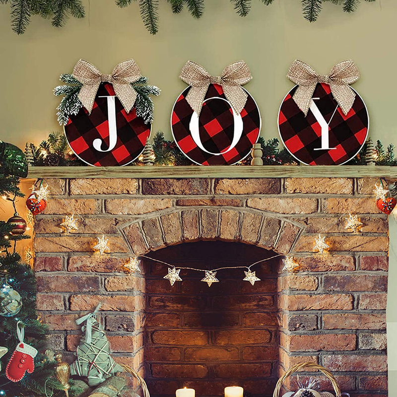 ORIENTAL CHERRY Christmas Decorations - Joy Sign - Buffalo Check Plaid Wreath for Front Door - Rustic Burlap Wooden Holiday Decor for Home Window Wall Farmhouse Indoor Outdoor Home & Garden > Decor > Seasonal & Holiday Decorations& Garden > Decor > Seasonal & Holiday Decorations ORIENTAL CHERRY   