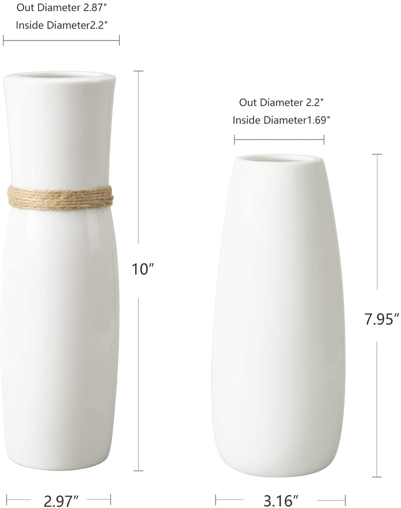 MoonLa White Ceramic Vases Flower Vase with differing Unique Rope Design for Home Décor – Set of 2 Home & Garden > Decor > Vases MoonLa   