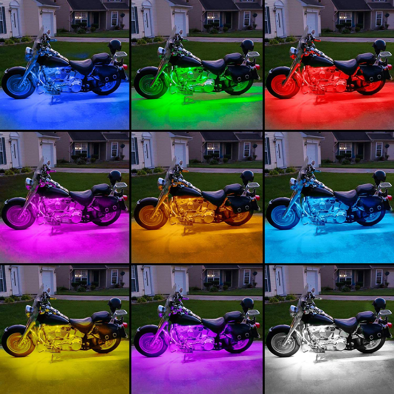 Nilight TL-42 8PCS Motorcycle RGB Led Kit Waterproof Multi-Color Atmosphere Lights Lamp with 4Key RF Wireless Remote for Harley Davidson Honda Kawasaki Suzuki, 2 Years Warranty  Nilight   
