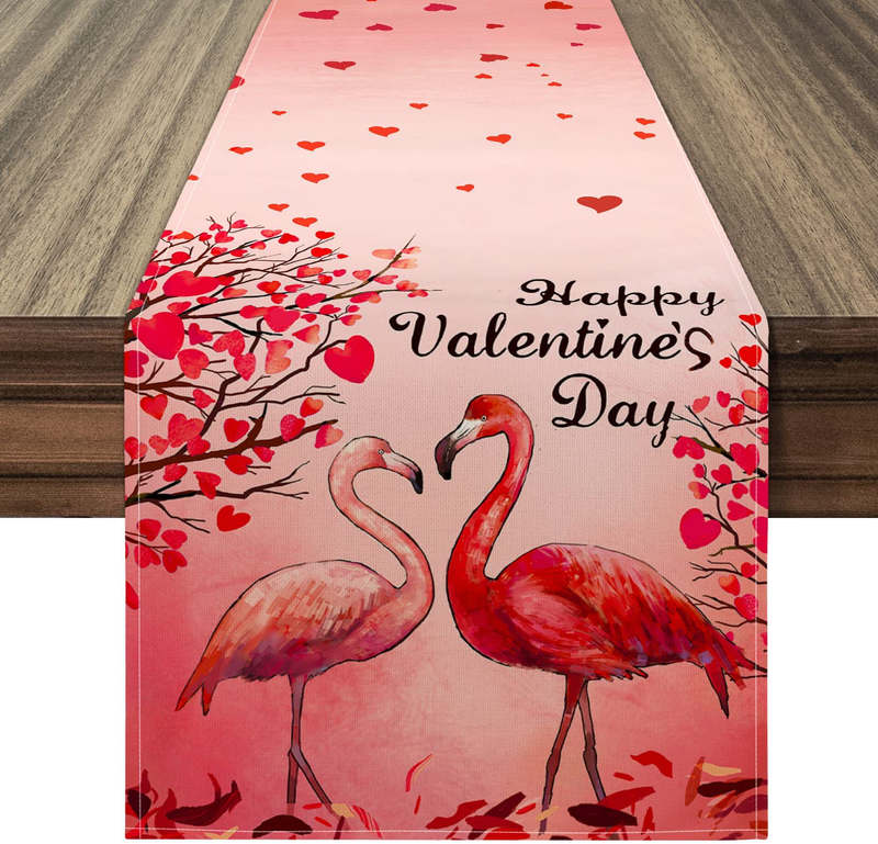 Siilues Valentines Day Table Runner, Valentines Table Runner Happy Valentine’S Day Love Heart Tree Flamingo Valentines Day Decor for Indoor Outdoor Valentines Day Party Dining Table Decor (13" X 72") Home & Garden > Decor > Seasonal & Holiday Decorations Siilues 13" x 108"  