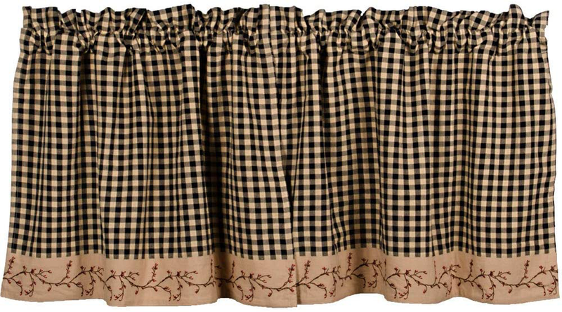 Primitive Home Decors Berry Vine Check Barn Red and Nutmeg 72" x 24" Lined Cotton Curtain Tiers Home & Garden > Decor > Seasonal & Holiday Decorations Primitive Home Decors Black and Nutmeg 72" x 24" 