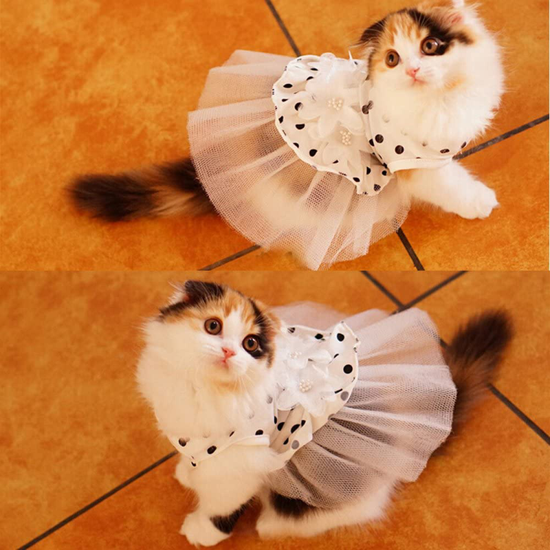 I'Pet Princess Floral Cat Party Bridal Wedding Dress Small Dog Flower Tutu Ball Gown Puppy Dot Skirt Doggy Photo Apparel Stretchy Clothes Mesh Costume for Spring Summer Wear Animals & Pet Supplies > Pet Supplies > Cat Supplies > Cat Apparel Bolbove   