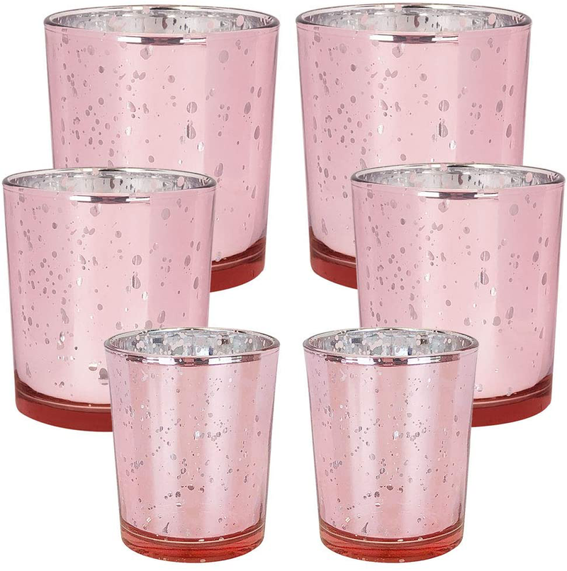 Just Artifacts 6pcs Assorted Size Speckled Mercury Glass Votive Candle Holders (Gold) Home & Garden > Decor > Home Fragrance Accessories > Candle Holders Just Artifacts Blush  