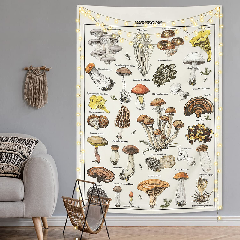 Mushroom Tapestry Vintage Tapestry Illustrative Reference Chart Tapestry Fungus Tapestry Colorful Vertical Tapestry Wall Hanging for Room(51.2 x 59.1 inches) Home & Garden > Decor > Artwork > Sculptures & Statues Livole Multicolor A 70.9'' x 92.5'' 