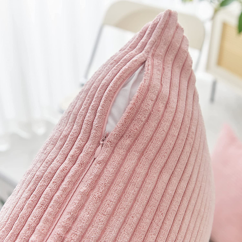 Home Brilliant Striped Corduroy Oblong Throw Pillowcase Cushion Cover for Lumbar Valentines Day Pillow Covers 12X20, 12 X 20 Inches, 30Cm X 50Cm, Baby Pink Home & Garden > Decor > Chair & Sofa Cushions Home Brilliant   