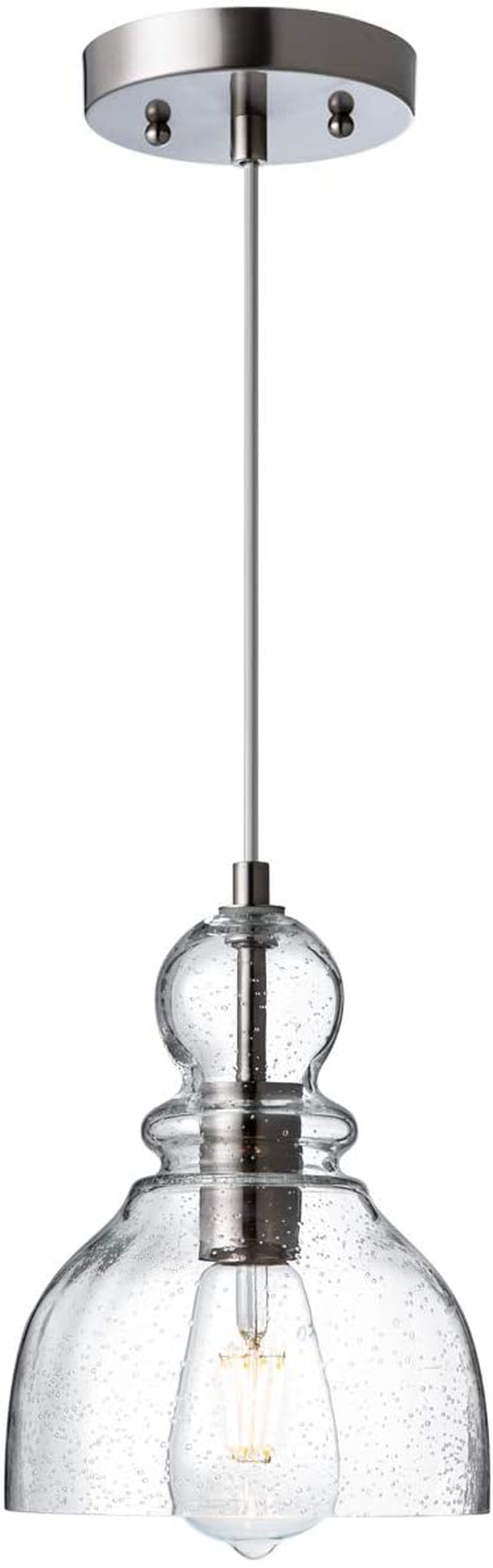 LANROS Industrial Mini Pendant Lighting with Handblown Clear Seeded Glass Shade, Adjustable Cord Farmhouse Lamp Ceiling Pendant Light Fixture for Kitchen Island Restaurant Kitchen Sink, Black, 1 Pack Home & Garden > Lighting > Lighting Fixtures LANROS Brushed Nickle 7 inch 