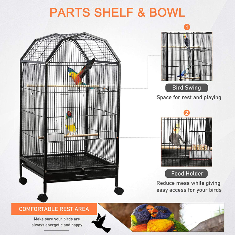 Ibnotuiy Parakeet Bird Cage with Rolling Stand Metal Pet Bird Flight Cages Large for Conure Canary Parekette Macaw Finch Cockatoo Budgie Cockatiels Parrot,Perches Catch Tray Included,Black Animals & Pet Supplies > Pet Supplies > Bird Supplies > Bird Cages & Stands Ibnotuiy   