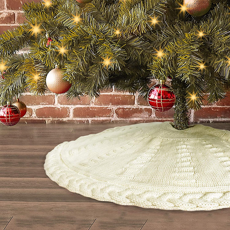 LimBridge Knitted Christmas Tree Skirt, 36 Inches Cable Knit Edge, Rustic Heavy Yarn Tree Skirts for Xmas Decor Holiday Decoration, Cream White Home & Garden > Decor > Seasonal & Holiday Decorations > Christmas Tree Skirts LimBridge Default Title  