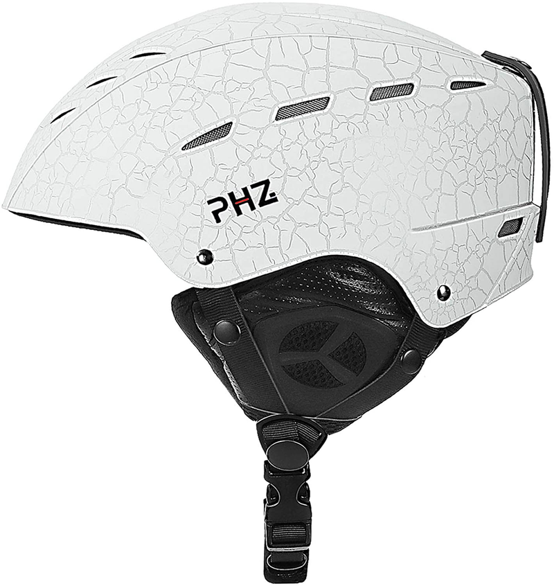 PHZ. Ski Helmet Snowboard Helmet for Men Women Performance Safety w/Active Ventilation, Dial Fit, Goggles Compatible, Removable Fleece Liner and Ear Pads Snow Sport Helmets  PHZ. white Adult(21.6-22.8 inches) 