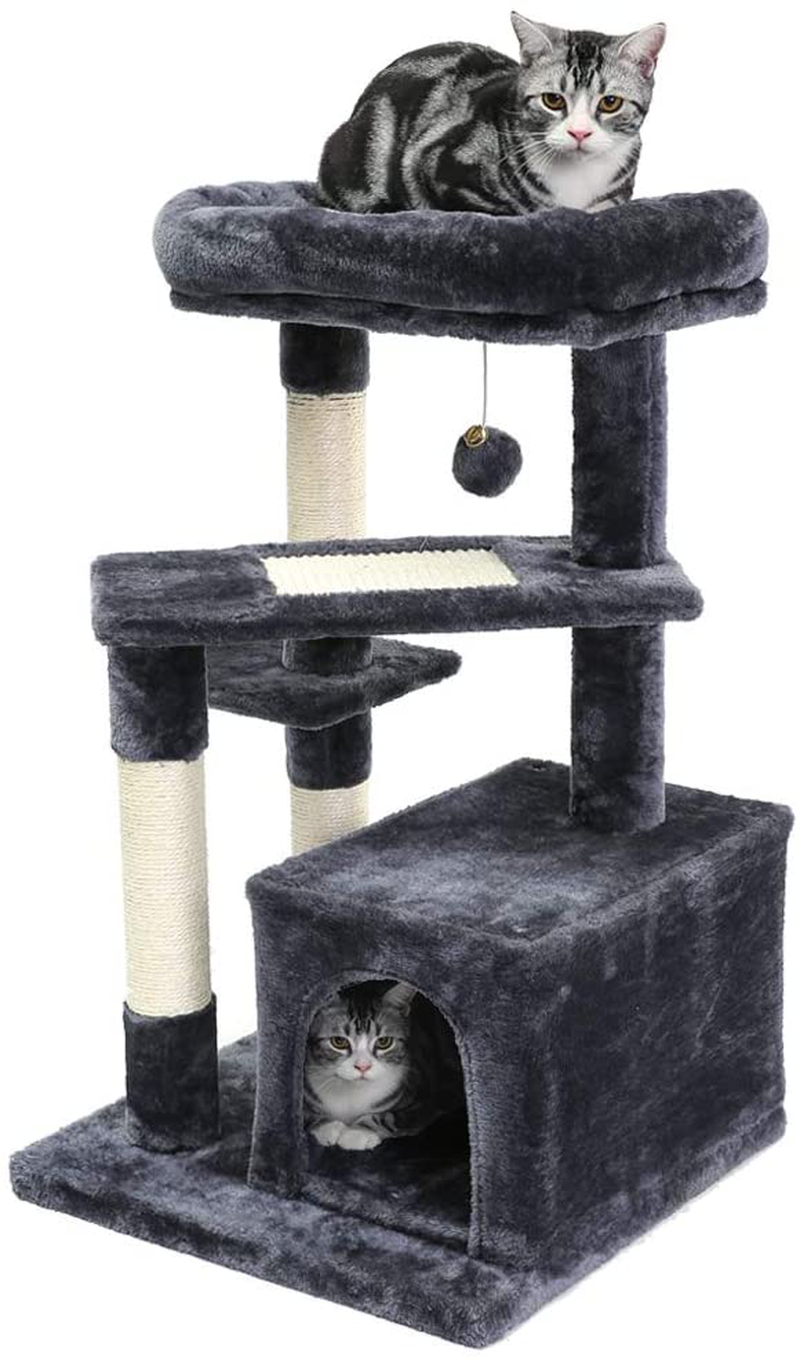 SUPERJARE Cat Tree with Extra Scratching Board & Posts, Kitten Tower Center with Plush Perch and Dangling Ball, Pet Play Condo Furniture Animals & Pet Supplies > Pet Supplies > Cat Supplies > Cat Beds SUPERJARE Dark Gray  