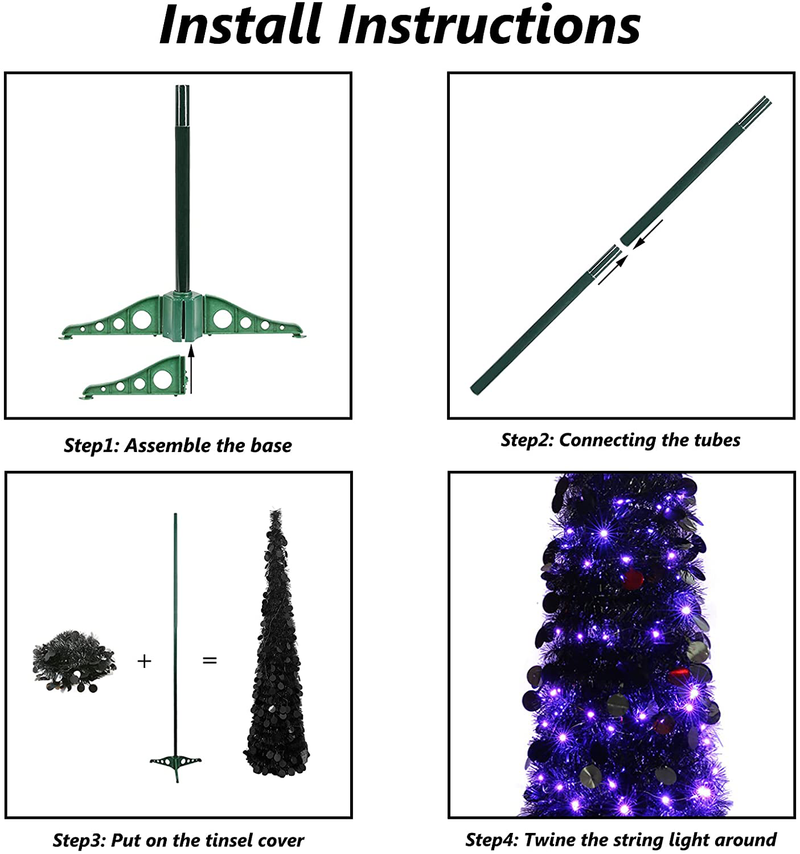Orgrimmar 5FT Artificial Halloween Christmas Tree Pop Up Christmas Tree Tinsel Coastal Pencil Tree for Holiday Home Party Decoration (Black) Home & Garden > Decor > Seasonal & Holiday Decorations > Christmas Tree Stands Orgrimmar   