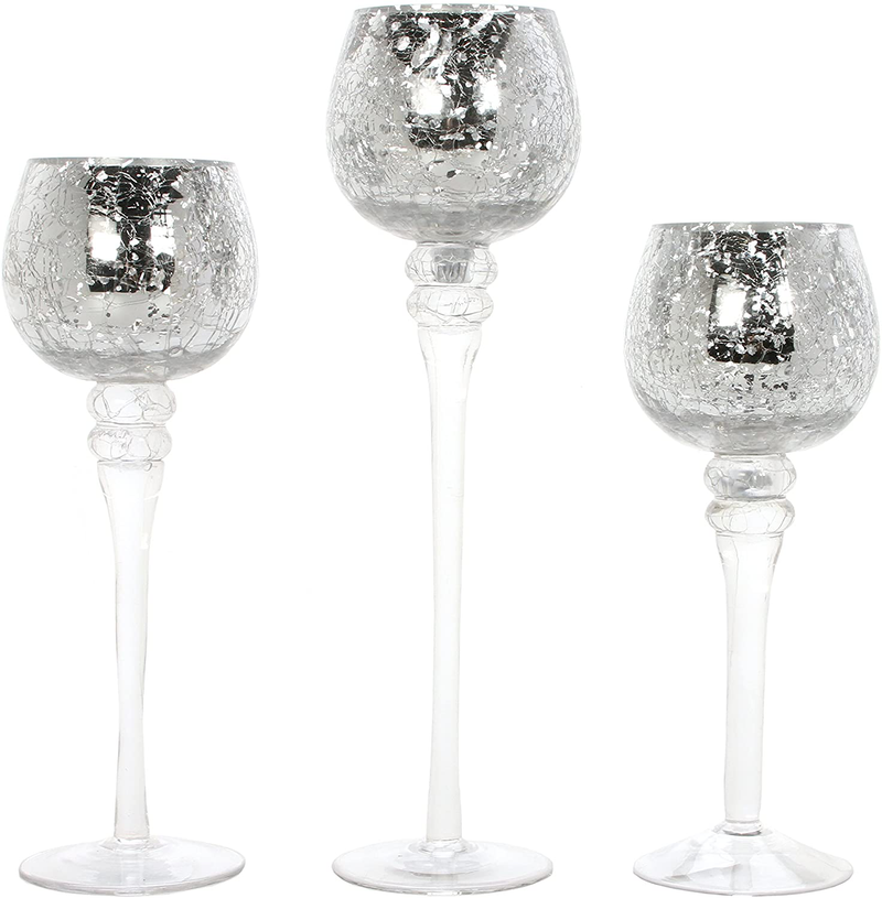 Hosley Set of 3 Crackle Glass Tealight Holders - Your Choice of Colors - 12 Inch, 10 Inch, 9 Inch (4-Metallic)