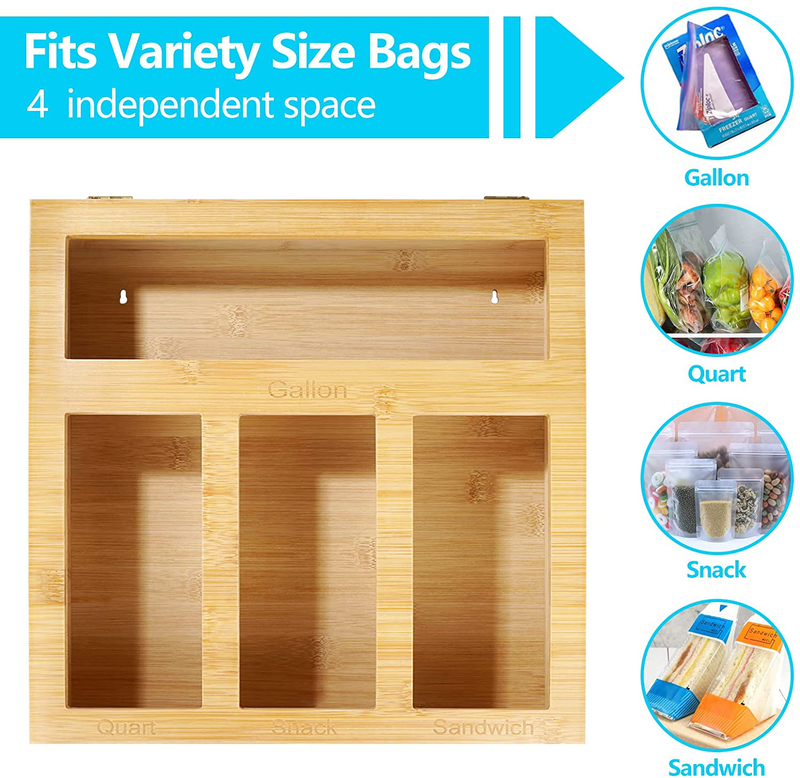 Gmoelusia Bamboo Ziplock Bag Storage Organizer for Kitchen Drawer or Wall Mount, Premium Openable Top Lids Food Storage Bag Holders Compatible with Ziploc, Glad, Gallon, Quart, Sandwich & Snack Bags Home & Garden > Kitchen & Dining > Food Storage Gmoelusia   