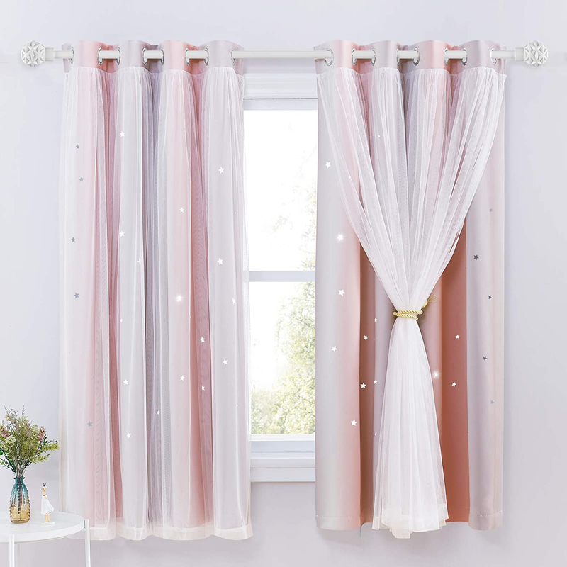 NICETOWN Kids Room Decor for Girls, White Gauze & Blackout Drapes Assembled, Mix & Match Star Cut Curtain Panels with Versatile Styling Options (Teal & Purple, Each is W52 x L84, Sold by 2 PCs) Home & Garden > Decor > Seasonal & Holiday Decorations NICETOWN Pink & Grey W52 x L63 