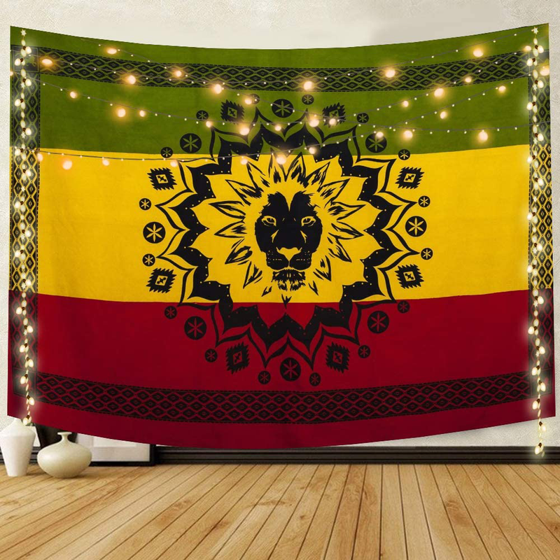 Simsant Rasta Rastafarian Tapestry Lion Head Bob Tapestry Wall Hanging Backdrop for Living Room Bedroom Dorm Psychedelic Decor Tapestry (80"x60") Home & Garden > Decor > Artwork > Decorative Tapestries Simsant 80"x 60"  