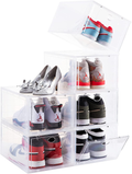 SOGOBOX Drop Front Shoe Box,Set of 6,Shoe Box Clear Plastic Stackable,Shoe Containers with Lids,Shoe Storage Box and Shoe Organizer for Display Sneakers,Fit up to US Size 12(13.8”X 9.84”X 7.1”) Black Furniture > Cabinets & Storage > Armoires & Wardrobes SOGOBOX Clear 6 