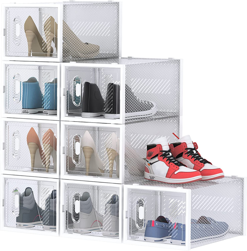 Shoe Box, 8 Pack Large Shoe Storage Boxes Clear Plastic Stackable, Shoe Organizer Containers with Lids for Size 13 Furniture > Cabinets & Storage > Armoires & Wardrobes HOMIDEC L  