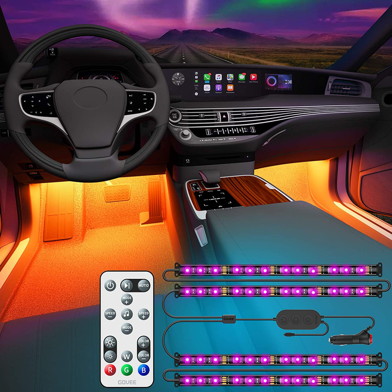 Govee Interior Car Lights, Interior Car LED Lights with Remote and Control Box, Two-Line Design RGB Car Interior Light with 32 Colors, Music Sync for Various Car DC 12V